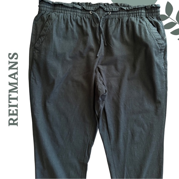 🛍️3/$40 REITMANS Signature Linen Blend Jogger Capri Pants Black Elastic Waist 18 - Picture 3 of 6